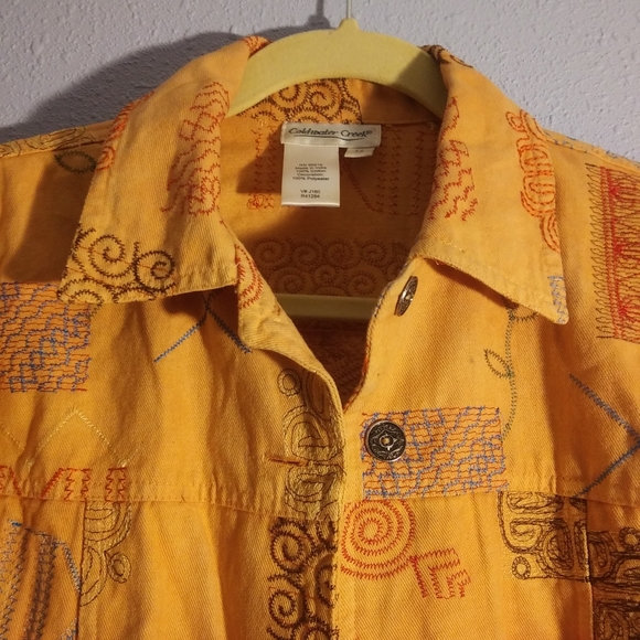 Sunset Ombre Gold Jean Jacket Embroidered Size XS Coldwater Creek - Picture 3 of 8